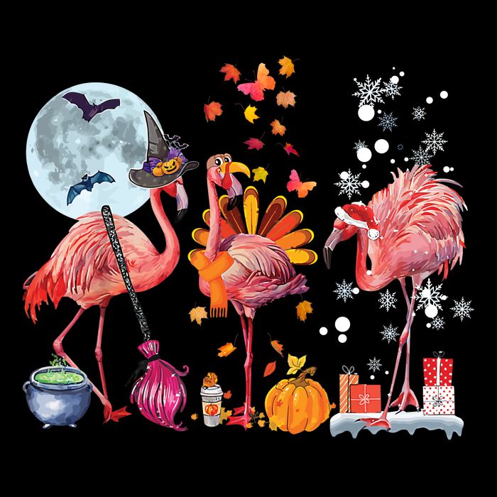 Flamingo Happy HalloThanksmas Funny Halloween Thanksgiving Christmas Baby Bodysuit