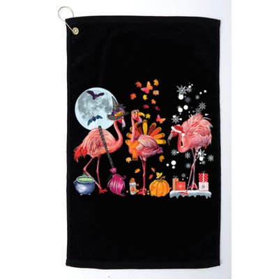 Flamingo Happy HalloThanksmas Funny Halloween Thanksgiving Christmas Platinum Collection Golf Towel