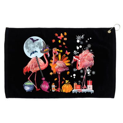 Flamingo Happy HalloThanksmas Funny Halloween Thanksgiving Christmas Grommeted Golf Towel