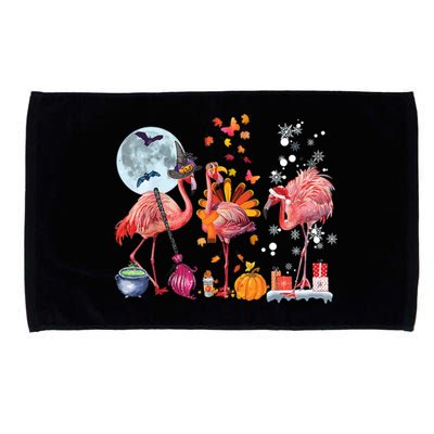 Flamingo Happy HalloThanksmas Funny Halloween Thanksgiving Christmas Microfiber Hand Towel