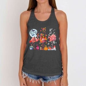 Flamingo Happy HalloThanksmas Funny Halloween Thanksgiving Christmas Women's Knotted Racerback Tank