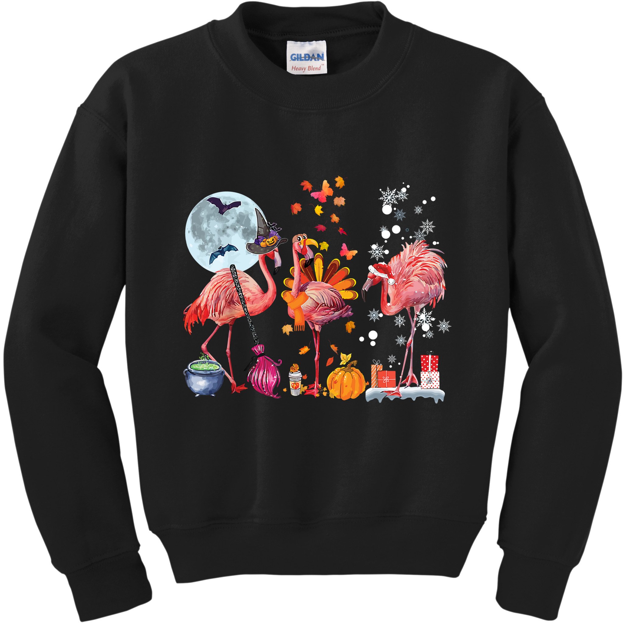 Flamingo Happy HalloThanksmas Funny Halloween Thanksgiving Christmas Kids Sweatshirt