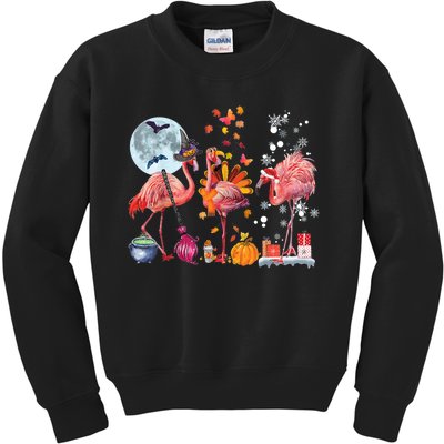 Flamingo Happy HalloThanksmas Funny Halloween Thanksgiving Christmas Kids Sweatshirt