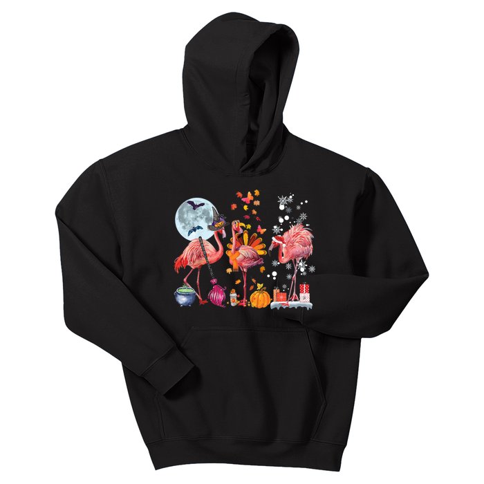 Flamingo Happy HalloThanksmas Funny Halloween Thanksgiving Christmas Kids Hoodie