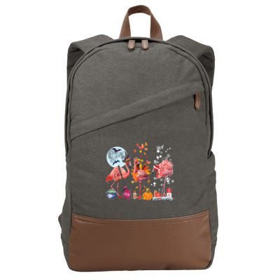 Flamingo Happy HalloThanksmas Funny Halloween Thanksgiving Christmas Cotton Canvas Backpack