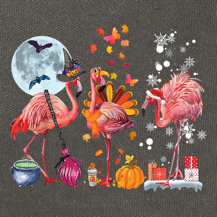 Flamingo Happy HalloThanksmas Funny Halloween Thanksgiving Christmas Cotton Canvas Backpack