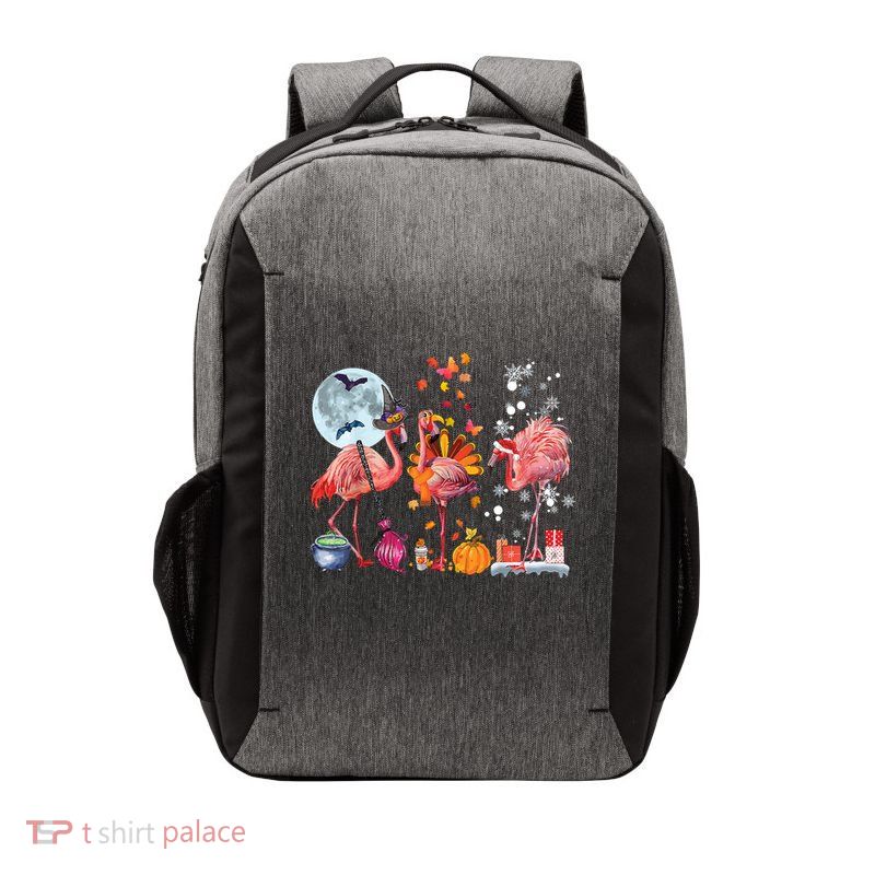 Flamingo Happy HalloThanksmas Funny Halloween Thanksgiving Christmas Vector Backpack