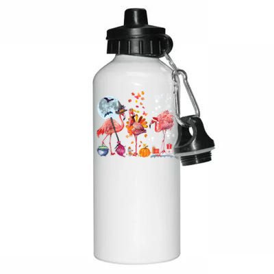 Flamingo Happy HalloThanksmas Funny Halloween Thanksgiving Christmas Aluminum Water Bottle