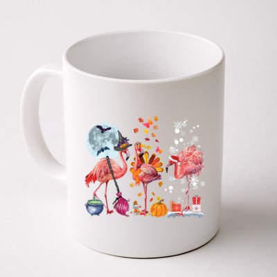 Flamingo Happy HalloThanksmas Funny Halloween Thanksgiving Christmas Coffee Mug