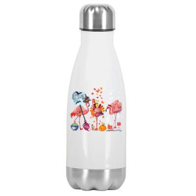 Flamingo Happy HalloThanksmas Funny Halloween Thanksgiving Christmas Stainless Steel Insulated Water Bottle