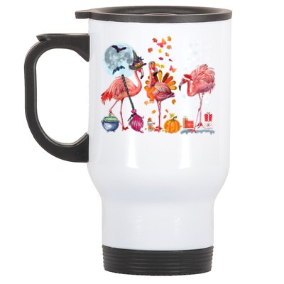 Flamingo Happy HalloThanksmas Funny Halloween Thanksgiving Christmas Stainless Steel Travel Mug