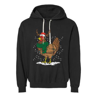 Festive Holiday Hen with Santa Hat for Farm Lovers Garment-Dyed Fleece Hoodie