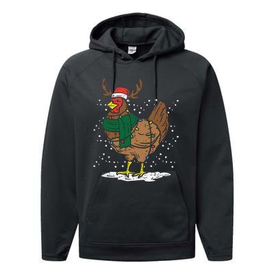 Festive Holiday Hen with Santa Hat for Farm Lovers Performance Fleece Hoodie