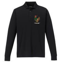 Festive Holiday Hen with Santa Hat for Farm Lovers Performance Long Sleeve Polo