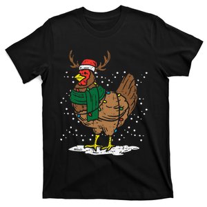 Festive Holiday Hen with Santa Hat for Farm Lovers T-Shirt