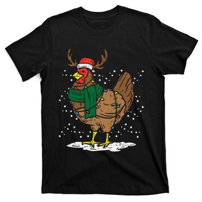 Festive Holiday Hen with Santa Hat for Farm Lovers T-Shirt