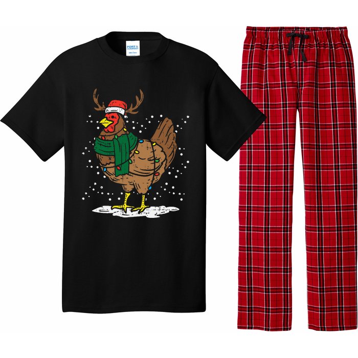 Festive Holiday Hen with Santa Hat for Farm Lovers Pajama Set