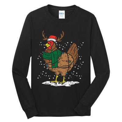 Festive Holiday Hen with Santa Hat for Farm Lovers Tall Long Sleeve T-Shirt