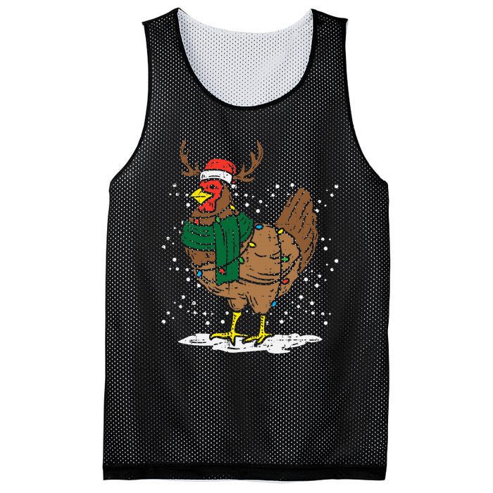 Festive Holiday Hen with Santa Hat for Farm Lovers Mesh Reversible Basketball Jersey Tank