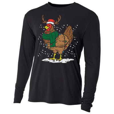 Festive Holiday Hen with Santa Hat for Farm Lovers Cooling Performance Long Sleeve Crew