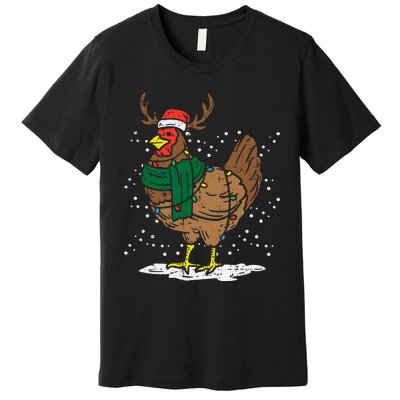 Festive Holiday Hen with Santa Hat for Farm Lovers Premium T-Shirt