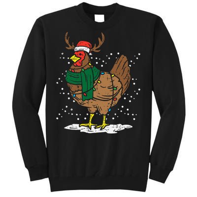 Festive Holiday Hen with Santa Hat for Farm Lovers Tall Sweatshirt