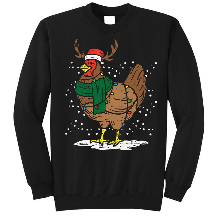 Festive Holiday Hen with Santa Hat for Farm Lovers Tall Sweatshirt