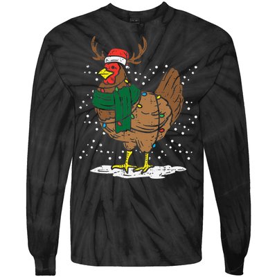 Festive Holiday Hen with Santa Hat for Farm Lovers Tie-Dye Long Sleeve Shirt