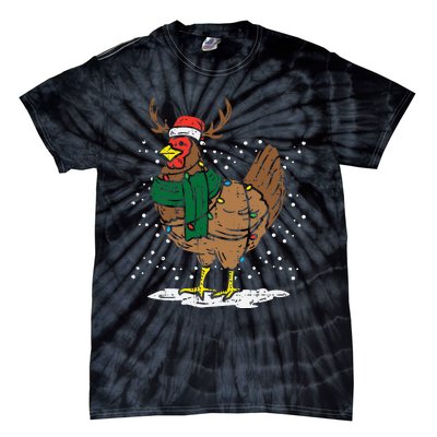 Festive Holiday Hen with Santa Hat for Farm Lovers Tie-Dye T-Shirt