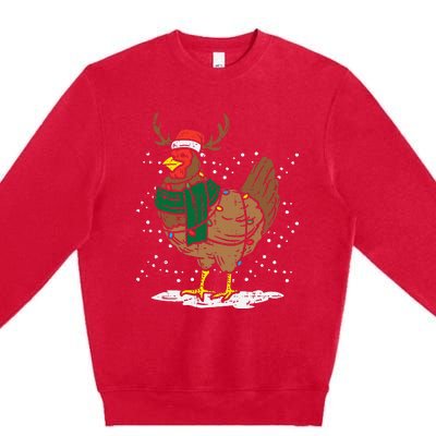 Festive Holiday Hen with Santa Hat for Farm Lovers Premium Crewneck Sweatshirt