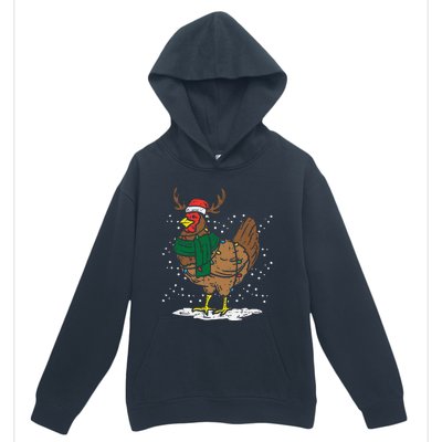 Festive Holiday Hen with Santa Hat for Farm Lovers Urban Pullover Hoodie