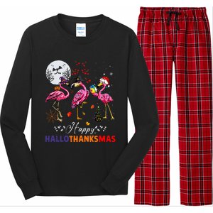 Flamingo Happy HalloThanksmas Funny Halloween Thanksgiving Long Sleeve Pajama Set