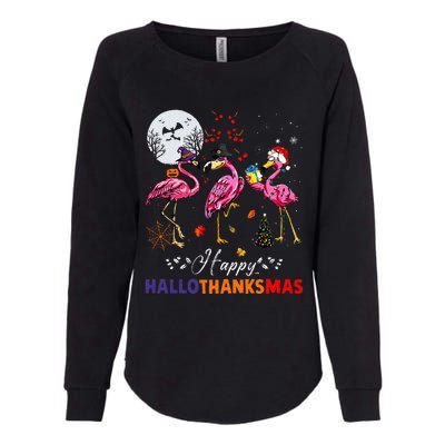 Flamingo Happy HalloThanksmas Funny Halloween Thanksgiving Womens California Wash Sweatshirt