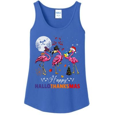 Flamingo Happy HalloThanksmas Funny Halloween Thanksgiving Ladies Essential Tank