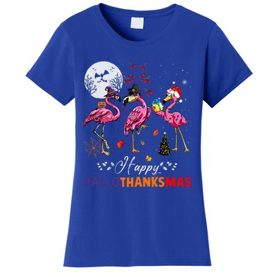 Flamingo Happy HalloThanksmas Funny Halloween Thanksgiving Women's T-Shirt