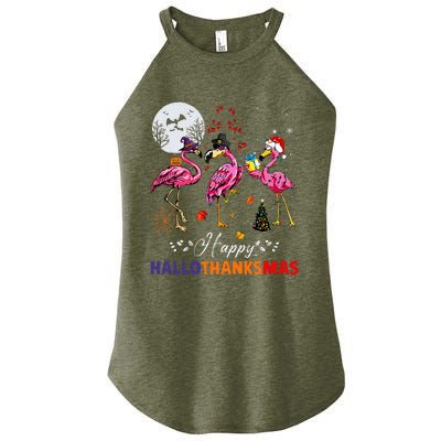 Flamingo Happy HalloThanksmas Funny Halloween Thanksgiving Women's Perfect Tri Rocker Tank