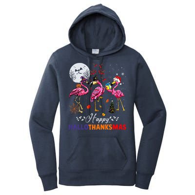 Flamingo Happy HalloThanksmas Funny Halloween Thanksgiving Women's Pullover Hoodie