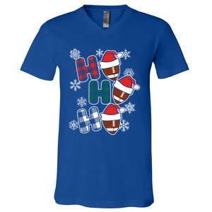 Funny Ho Ho Ho Footballer American Football Christmas Great Gift V-Neck T-Shirt