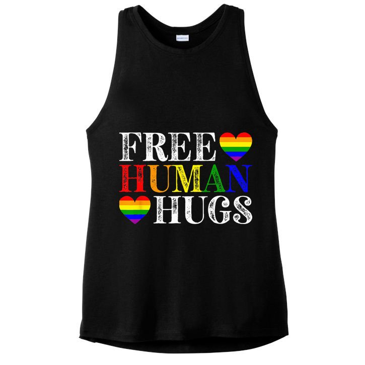 Free Human Hugs LGBT Pride Month Ladies PosiCharge Tri-Blend Wicking Tank
