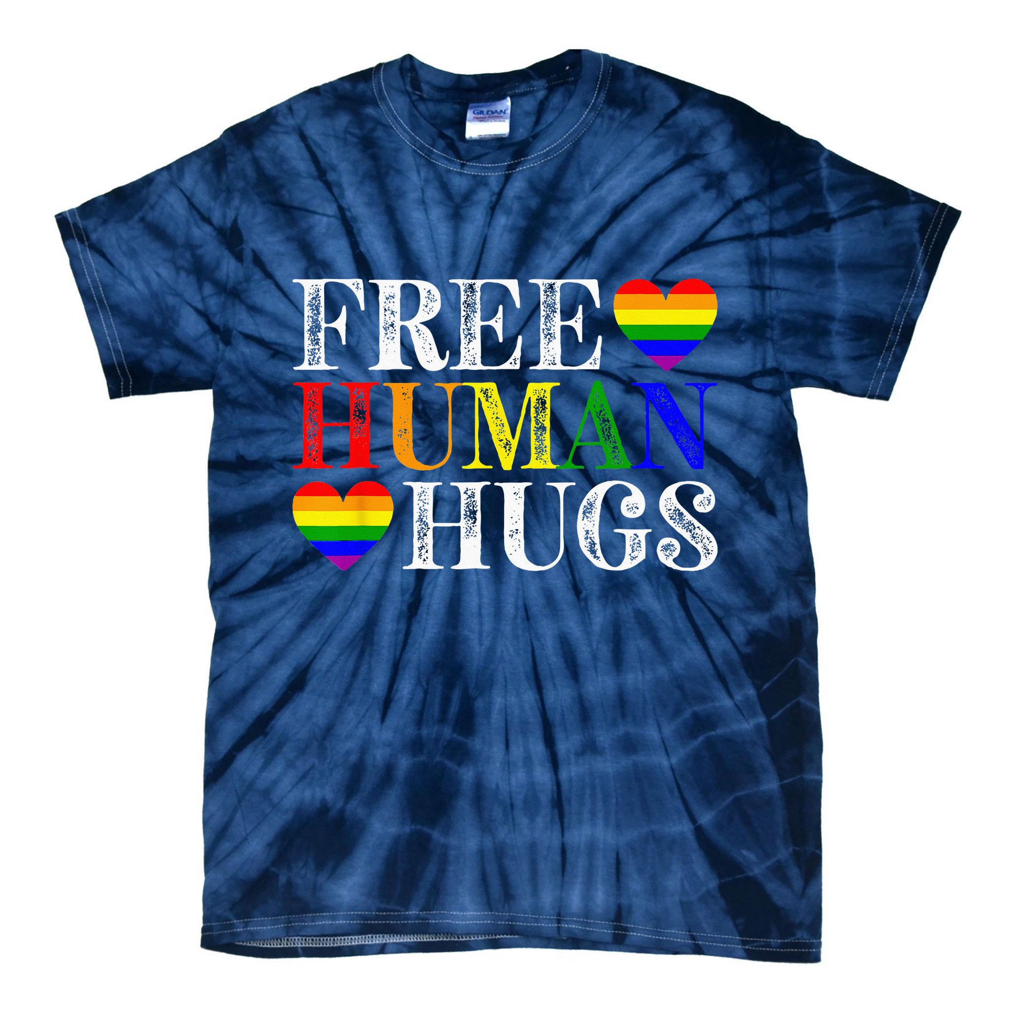 Free Human Hugs LGBT Pride Month Tie-Dye T-Shirt