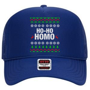 Funny Ho Ho Homo Gay Lgbt Ugly Christmas Gift High Crown Mesh Back Trucker Hat