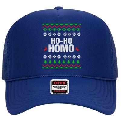 Funny Ho Ho Homo Gay Lgbt Ugly Christmas Gift High Crown Mesh Back Trucker Hat