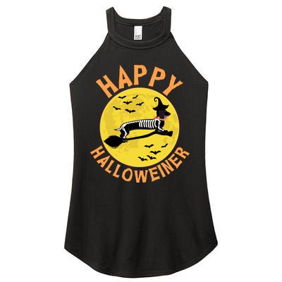 Funny Happy Halloweiner Dachshund Lover Women's Perfect Tri Rocker Tank