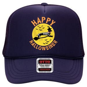 Funny Happy Halloweiner Dachshund Lover High Crown Mesh Back Trucker Hat