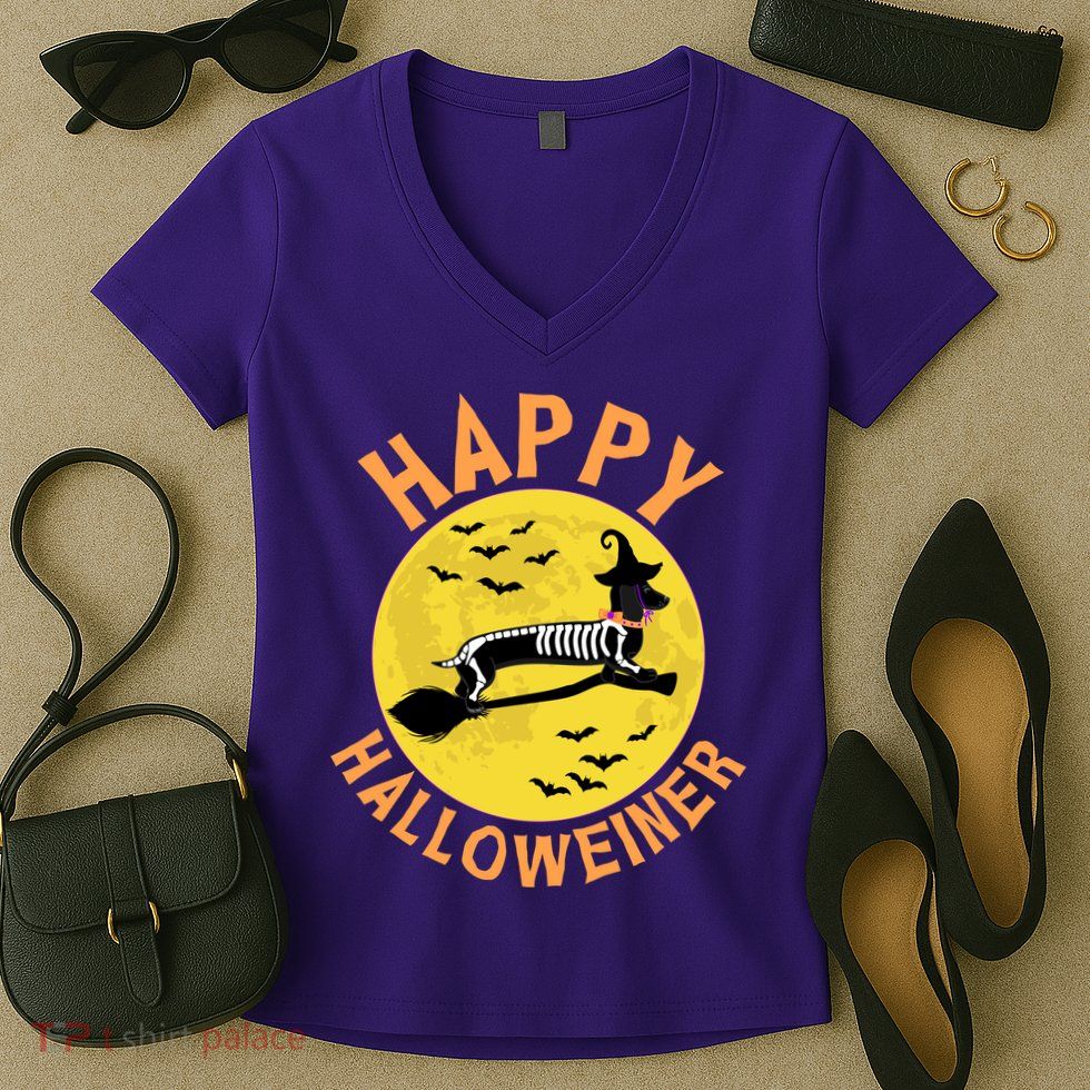 Funny Happy Halloweiner Dachshund Lover Women's V-Neck T-Shirt