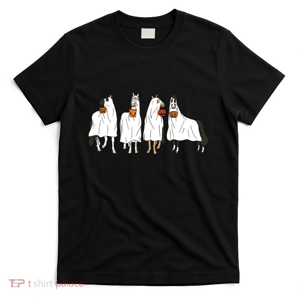 Funny Halloween Horse Ghost Pumpkin Face Ghost Spooky Season T-Shirt