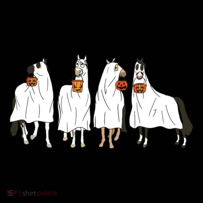 Funny Halloween Horse Ghost Pumpkin Face Ghost Spooky Season T-Shirt