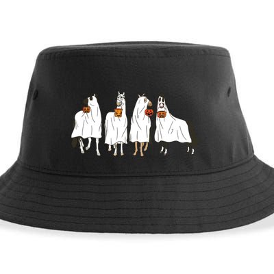 Funny Halloween Horse Ghost Pumpkin Face Ghost Spooky Season Sustainable Bucket Hat