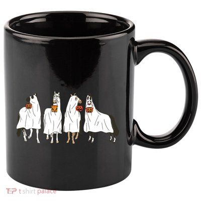 Funny Halloween Horse Ghost Pumpkin Face Ghost Spooky Season 11oz C Handle Ceramic Mug