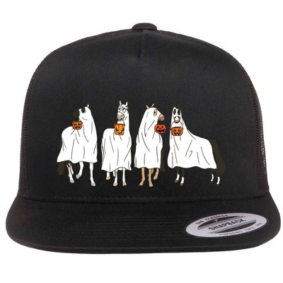 Funny Halloween Horse Ghost Pumpkin Face Ghost Spooky Season Flatbill Hat